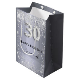 30e verjaardag zilveren glitter naam script medium cadeauzakje