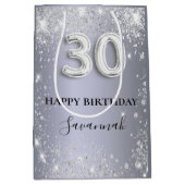 30e verjaardag zilveren glitter naam script medium cadeauzakje (Voorkant)