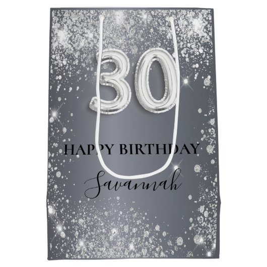 30e verjaardag zilveren glitter naam script medium cadeauzakje (Achterkant)