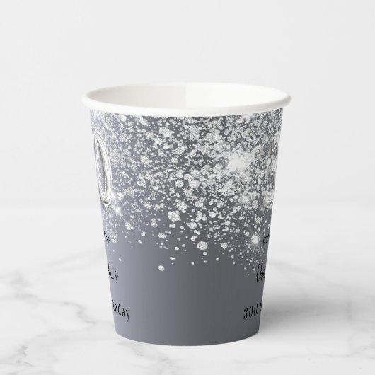 30e verjaardag zilveren glitter sparkles name papieren bekers (Links)