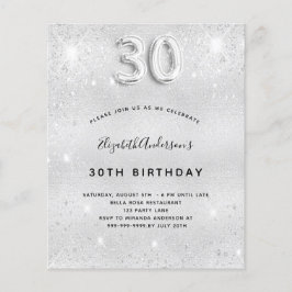 30e verjaardag zilveren glitter uitnodiging