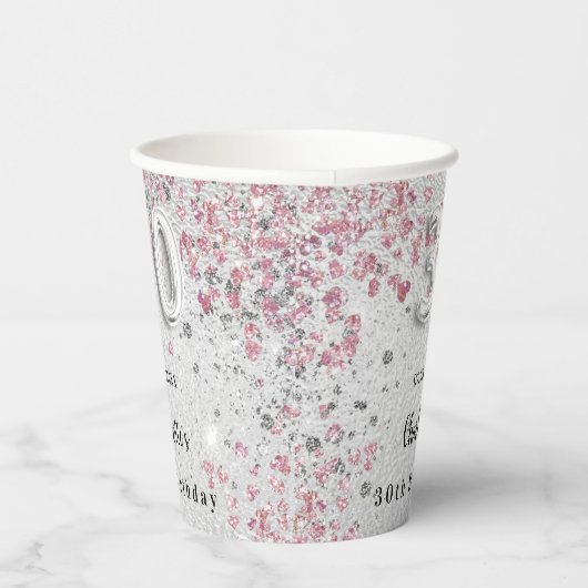 30e verjaardag zilveren roze naam papieren bekers (Rechts)