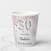 30e verjaardag zilveren roze naam papieren bekers (Voorkant)