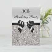 30e verjaardag zilveren sequin zwarte boog diamant kaart (Staand voorkant)