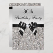 30e verjaardag zilveren sequin zwarte boog diamant kaart (Voorkant / Achterkant)