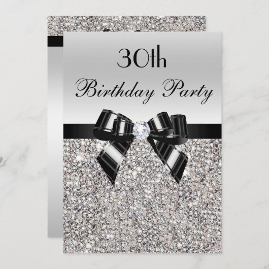 30e verjaardag zilveren sequin zwarte boog diamant kaart (Voorkant / Achterkant)