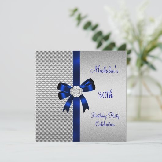 30e verjaardag Zilveren Tegels Blue Diamond Bow Kaart (Staand voorkant)