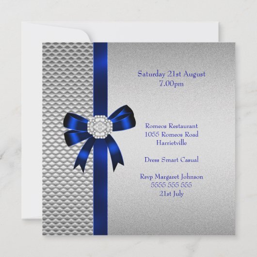 30e verjaardag Zilveren Tegels Blue Diamond Bow Kaart (Achterkant)