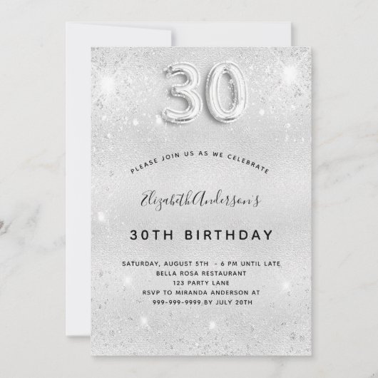 30e verjaardag zilverglitter glamoureus kaart (Voorkant)