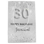 30e verjaardag zilverglitter naam medium cadeauzakje (Voorkant)