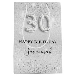 30e verjaardag zilverglitter naam medium cadeauzakje