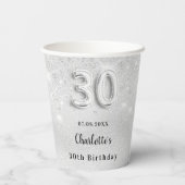 30e verjaardag zilverglittermonogram papieren bekers (Achterkant)