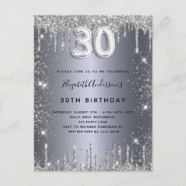 30e verjaardag zilvermetalen glitterstofglazuur uitnodiging briefkaart