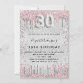 30e verjaardag zilverroze glitter druppelt luxe kaart (Voorkant)