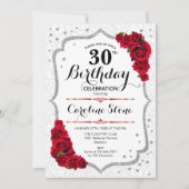 30e verjaardag - Zilverwitte rode rozen Kaart (Voorkant)
