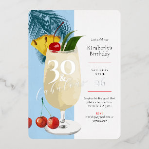 30e verjaardag Zomer Blue Cocktail Party Folie Uitnodiging