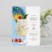 30e verjaardag Zomer Blue Cocktail Party Folie Uitnodiging (Staand Voorkant)