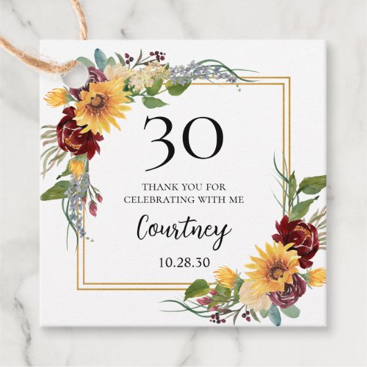 30e verjaardag Zonnebloemen Hartelijk dank Bedankjes Labels (Voorkant)