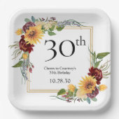 30e verjaardag Zonnebloemen Papieren Bordje (Voorkant)