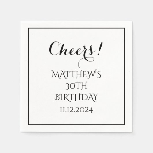 30e verjaardag Zwart Elegant Script Modern Proost Servet (Voorkant)
