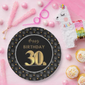 30e verjaardag, zwart en goud papieren bordje (Feest)