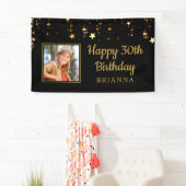 30e verjaardag zwart en goud sterren gepersonalise spandoek (Insitu)