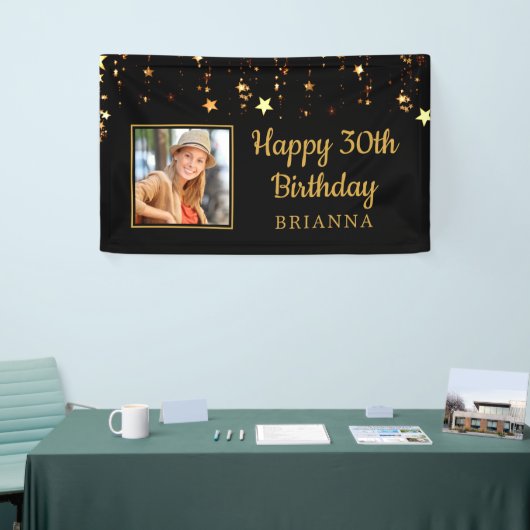 30e verjaardag zwart en goud sterren gepersonalise spandoek (Beurs)