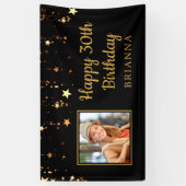 30e verjaardag zwart en goud sterren gepersonalise spandoek (Verticaal)