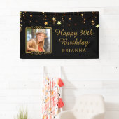 30e verjaardag zwart en goud sterren gepersonalise spandoek (Insitu)