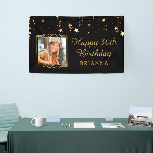 30e verjaardag zwart en goud sterren gepersonalise spandoek (Beurs)
