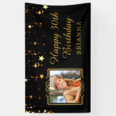 30e verjaardag zwart en goud sterren gepersonalise spandoek (Verticaal)