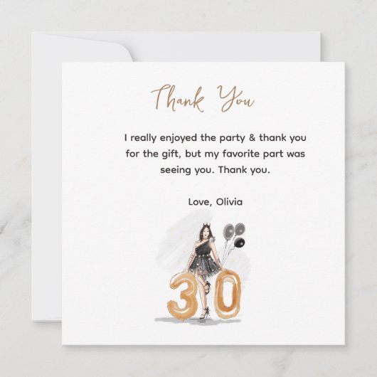 30e verjaardag zwart & goud bedankkaart (Voorkant)