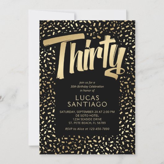 30e verjaardag zwart goud Confetti Kaart (Voorkant)