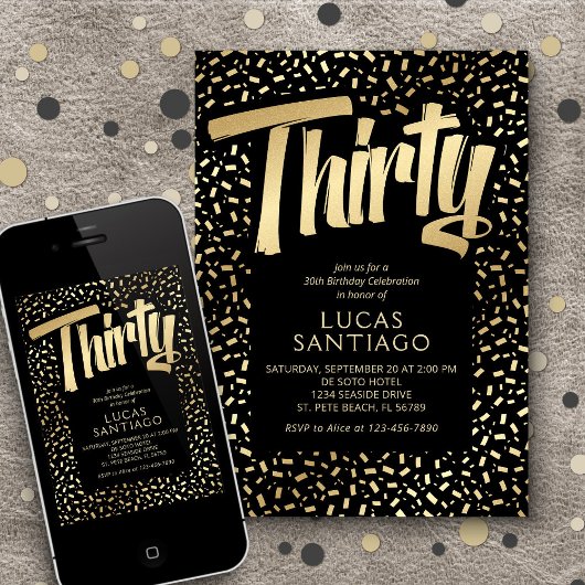 30e verjaardag zwart goud Confetti Kaart