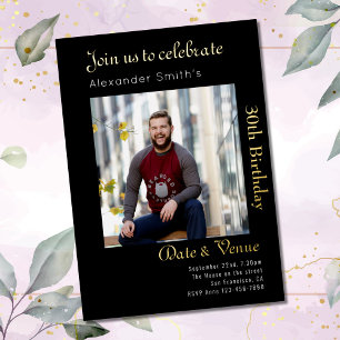 30e verjaardag zwart goud folie uitnodiging