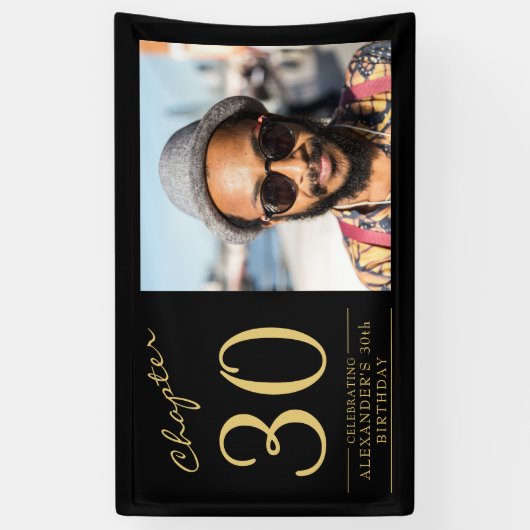 30e verjaardag zwart goud foto spandoek (Verticaal)