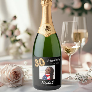 30e verjaardag zwart goud foto sparkling wijnetiket