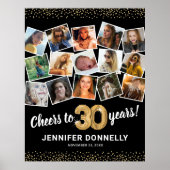 30e verjaardag zwart goud fotofeest poster (Voorkant)