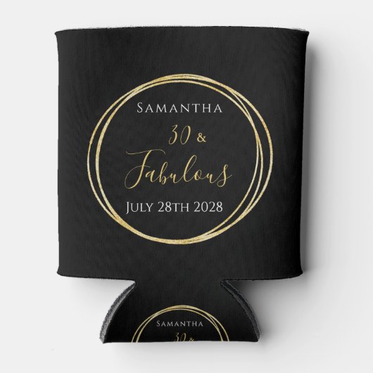 30e verjaardag zwart goud gepersonaliseerde partij blikjeskoeler (Voorkant)