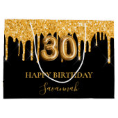 30e verjaardag zwart goud glitter druipt naam groot cadeauzakje (Achterkant)