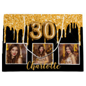 30e verjaardag zwart goud glitter druppelt foto groot cadeauzakje (Voorkant)
