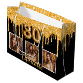 30e verjaardag zwart goud glitter druppelt foto groot cadeauzakje (Voorkant Gekanteld)