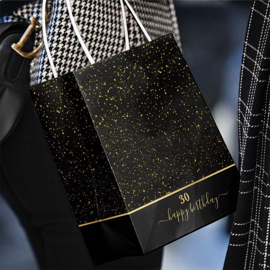 30e verjaardag zwart-goud glitter Gift Bag Medium Cadeauzakje