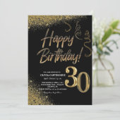 30e verjaardag Zwart & Goud Glitter Modern Kaart (Staand voorkant)
