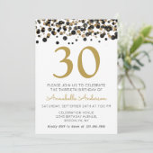 30e Verjaardag Zwart Goud Glitter Sparkle Confetti Kaart (Staand voorkant)