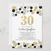 30e verjaardag Zwart Goud Grijs Glitter Confetti Kaart (Voorkant)