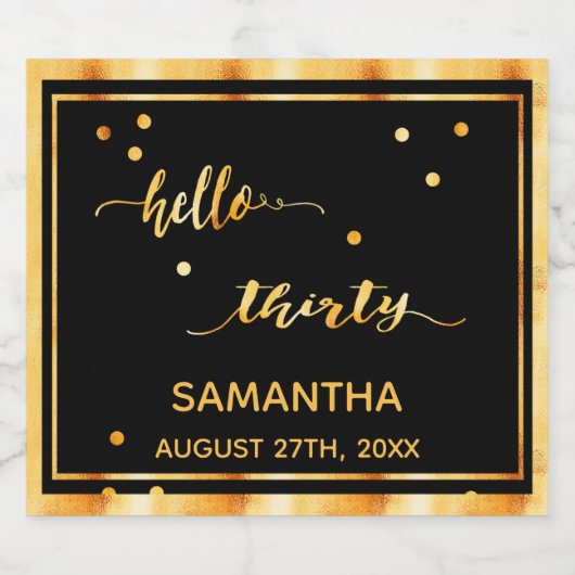 30e verjaardag zwart goud hallo 30 naamscript sparkling wijnetiket (Enkel label)