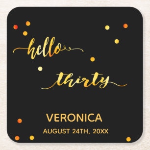 30e verjaardag zwart goud hallo 30 scriptnaam kartonnen onderzetters