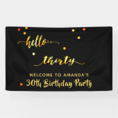 30e verjaardag zwart goud hallo 30 scriptnaam spandoek (Horizontaal)