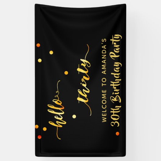 30e verjaardag zwart goud hallo 30 scriptnaam spandoek (Verticaal)